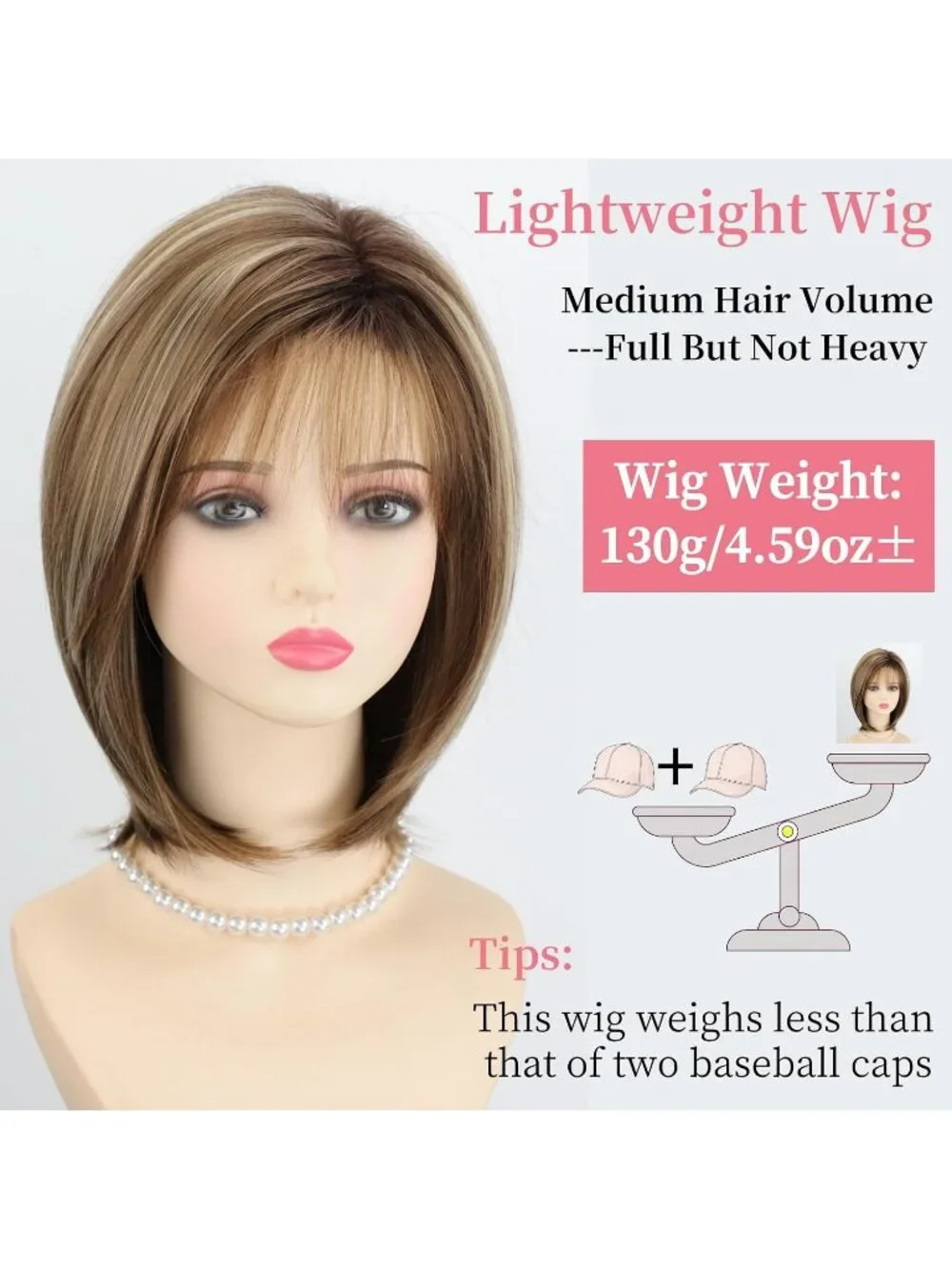 Women's Brown Blonde 12 Inch Mid Length Heat Synthetic Straight Layered Bob Wigs